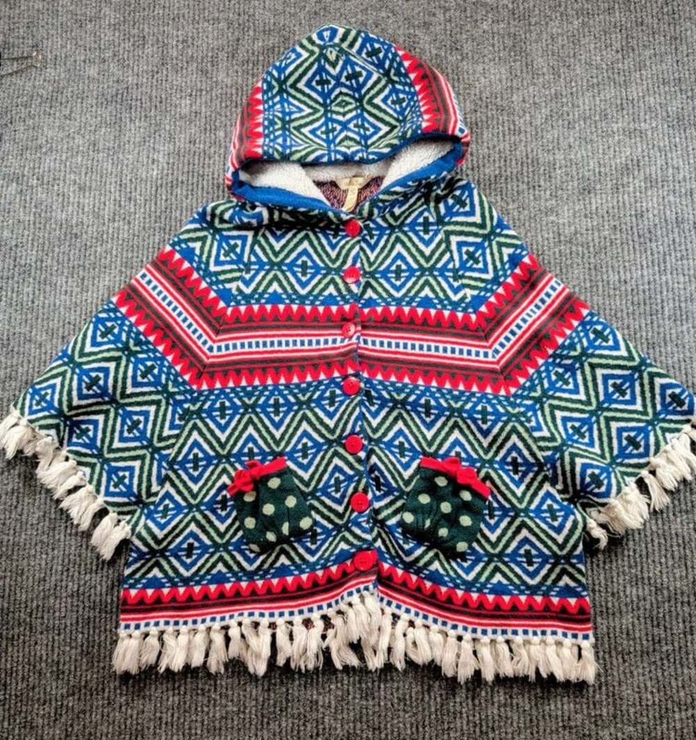 Matilda Jane A Caroling We Go Knit Poncho Festive Boho Nordic Hooded Sz 8